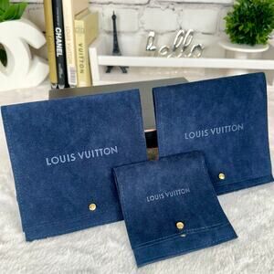 Louis Vuitton Navy Blue Suede Leather Jewelry Storage Pouches ONE POUCH NEW